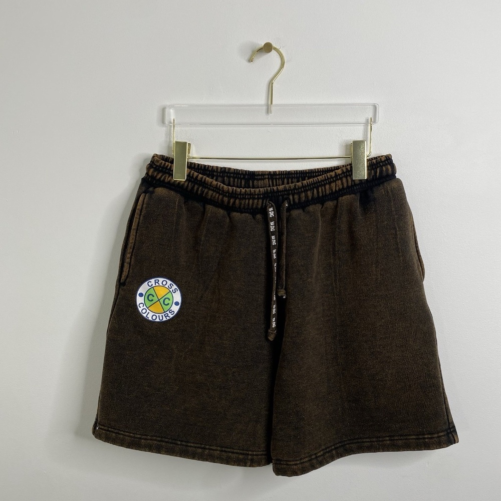 VTG 90s Cross Colours Shorts Men Large Brown Cotton Acid Wash Made in USA Tupac
